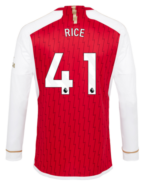 RICE #41 Arsenal 23/24 Men's Home Long Sleeve Shirt - PL Font