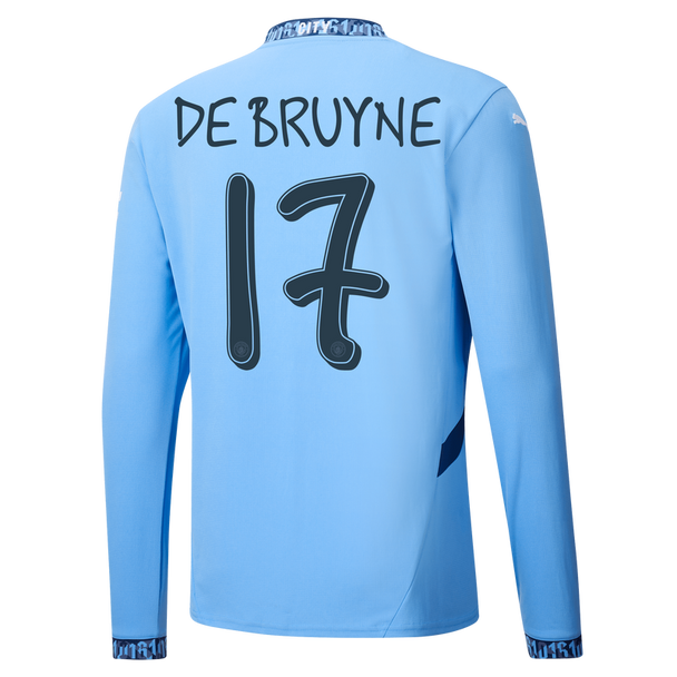 DE BRUYNE #17 Manchester City 24/25 Men's Home Long Sleeve Shirt - Man City Font