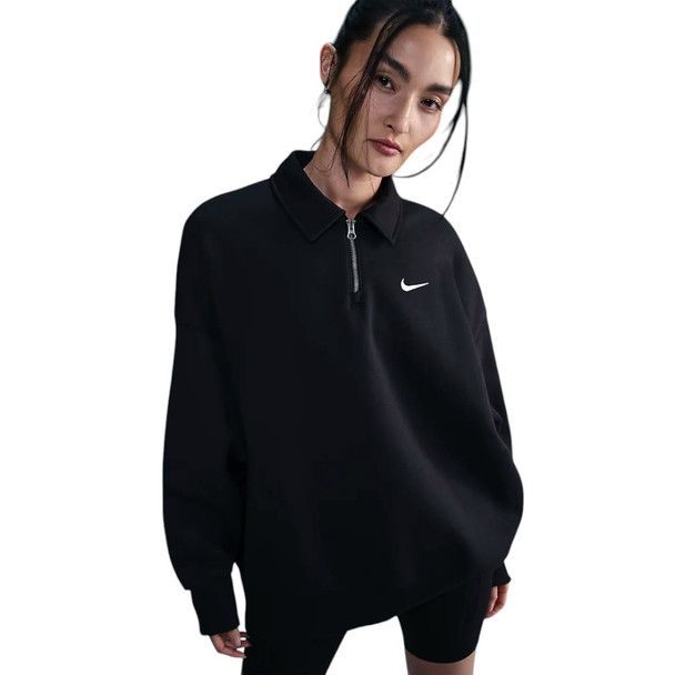 Nike Women's Black Oversized Short-Zip Fleece