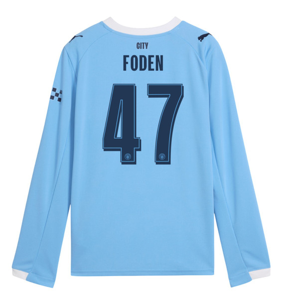 FODEN #47 Manchester City 25/26 Men's Home Long Sleeve Shirt - City Font