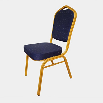 Shield Back Steel Banqueting Chair. Blue with Gold Frame