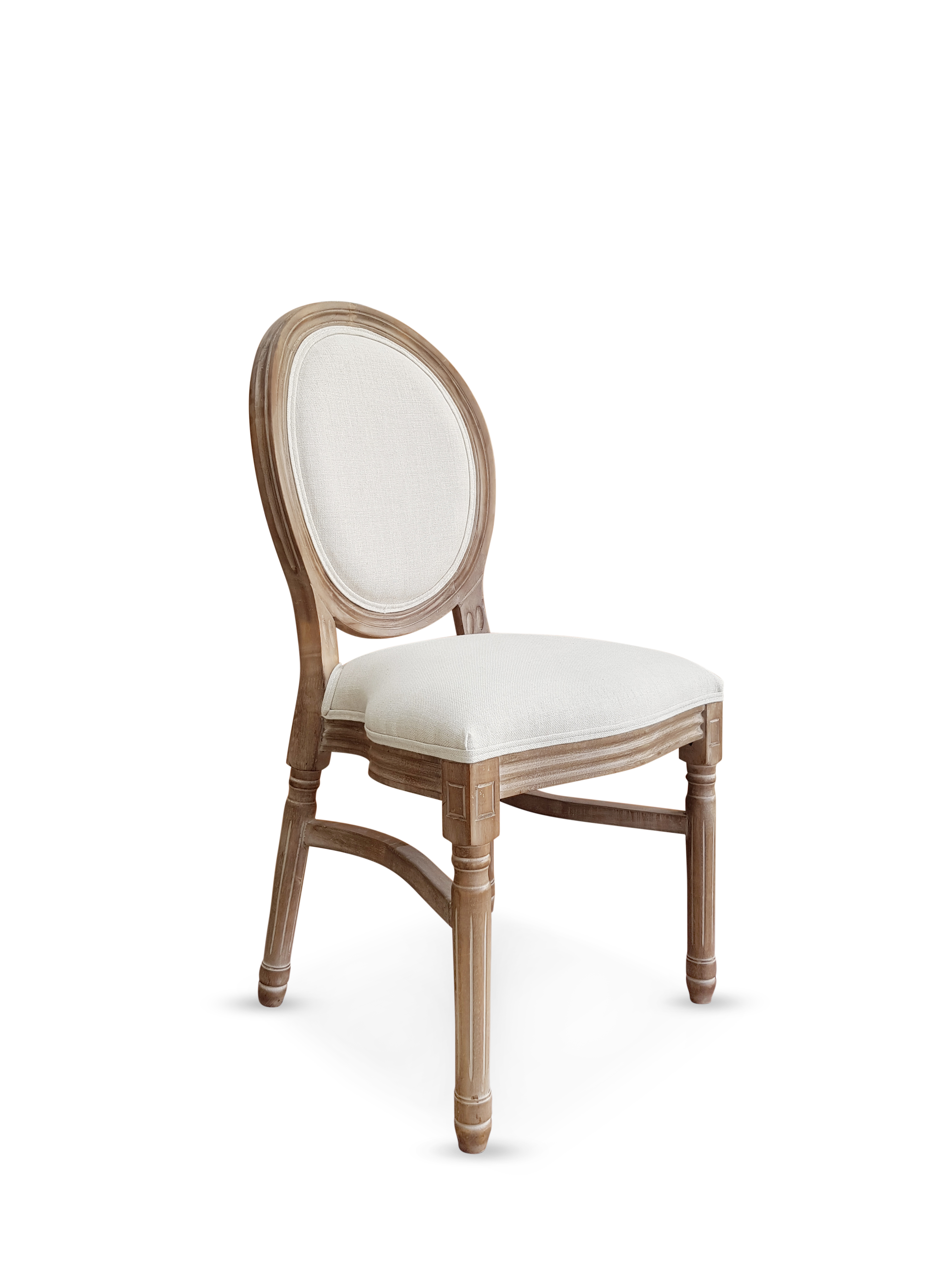 Limewash King Louis Chair light wood rental chair