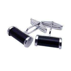 Men's Rhodium Plated Brass Black Onyx Cufflinks