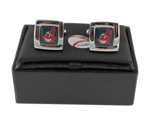 MLB Cleveland Indians Square Cufflinks with Square Shape Engraved Logo Design Gift Box Set