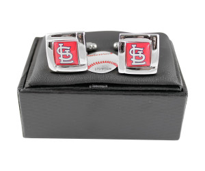 MLB St Louis Cardinals Square Cufflinks with Square Shape Engraved Logo Design Gift Box Set