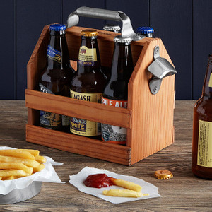 Wooden Beer Caddy With Bottle Opener