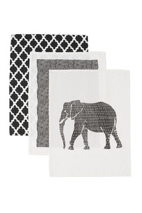 Assorted Set Of 3 Atlas Kitchen Towel, Black