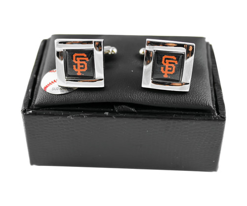 MLB SF SAN Francisco Giants Square Cufflinks with Square Shape Engraved Logo Design Gift Box Set