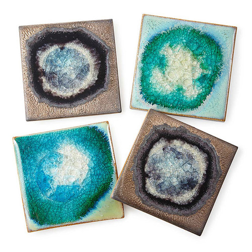 Stoneware And Crackled Glass Coaster Sets