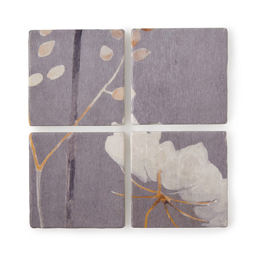 White Flower Marble Coaster Set