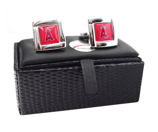 MLB LA LOS Angeles Angels Square Cufflinks with Square Shape Engraved Logo Design Gift Box Set