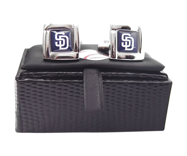 MLB SAN Diego Padres Square Cufflinks with Square Shape Engraved Logo Design Gift Box Set