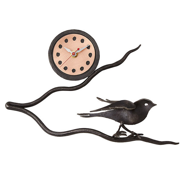 Steel Bird On Branch Clock