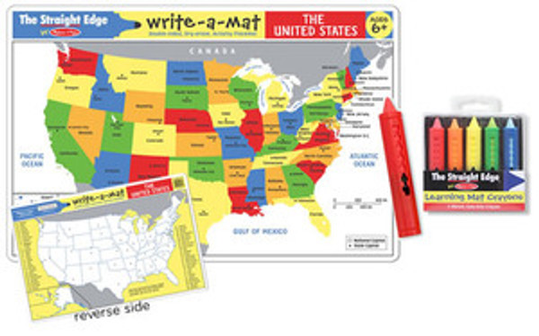 USA Map Learning Mat with Wipe-Off Crayons