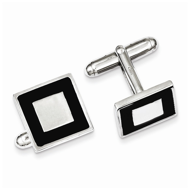 Sterling Silver and Black Enamel Cuff Links