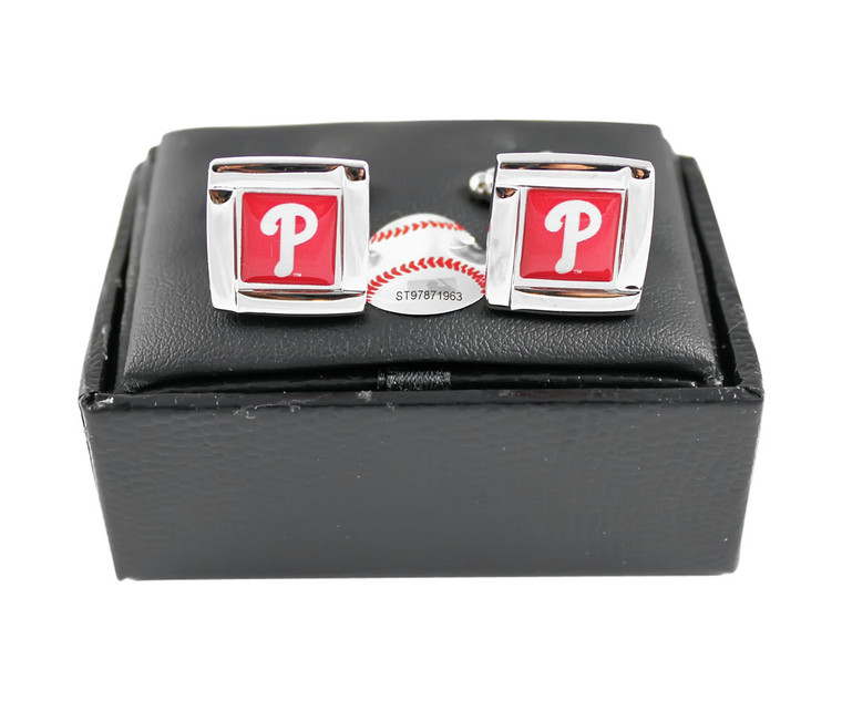 MLB Philadelphia Phillies Square Cufflinks with Square Shape Engraved Logo Design Gift Box Set