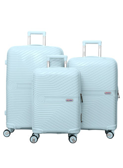 main image of 3 piece polypropelene hardside spinner luggage trolley set 20/24/28 inch sky blue