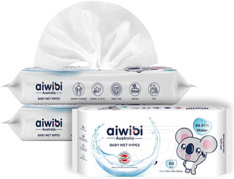 main image of aiwibi pure 99.91% water premium baby wet wipes 60x3 180 wipes