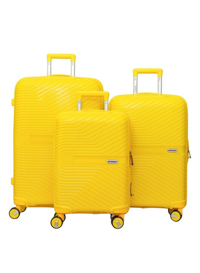 main image of british tourister 3 piece polypropelene hardside spinner luggage trolley set 20/24/28 inch yellow 