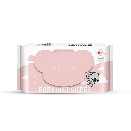 main image of aiwibi baby wet wipes unscented pink pack 100% skin-friendly 80 pcs
