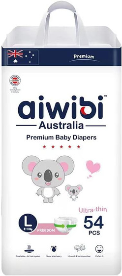 main image of aiwibi ultra-thin premium baby diapers size l for 8 to 13 kg 54 pcs.