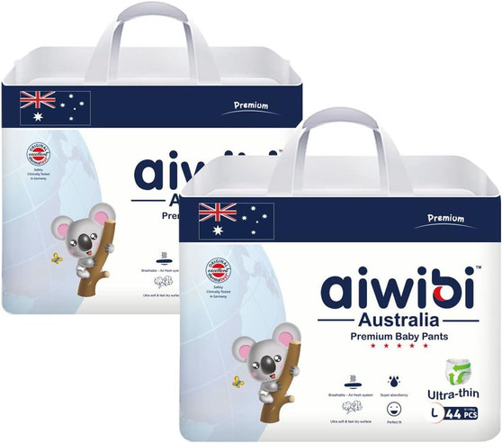 main image of aiwibi premium baby pants diapers 2 pack size l for 9 to 14kg 88 pcs