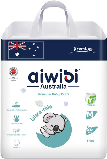 main image of aiwibi disposable breathable baby pants diaper size m for 6 to 11kg 26 pcs