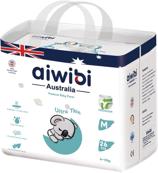 main image of aiwibi ultra-thin premium baby pants diapers size m for 4 to 10kg 26 pcs