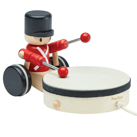 Pull Along Drummer for 12m+ by PlanToys, Encourages children to walk while supporting auditory development.