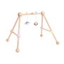 The Image of The Plan Toys Play Gym in A Touch of Pastel is an intergalactic themed baby gym made with solid natural wood with pastel painted details and a hanging rocket and planet to entertain your baby.