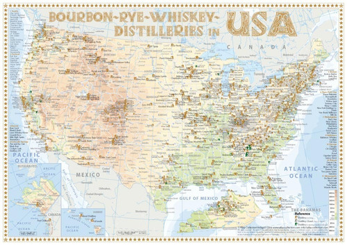 USA Distilleries Bourbon, Rye, Whiskey Map (Standard Edition)