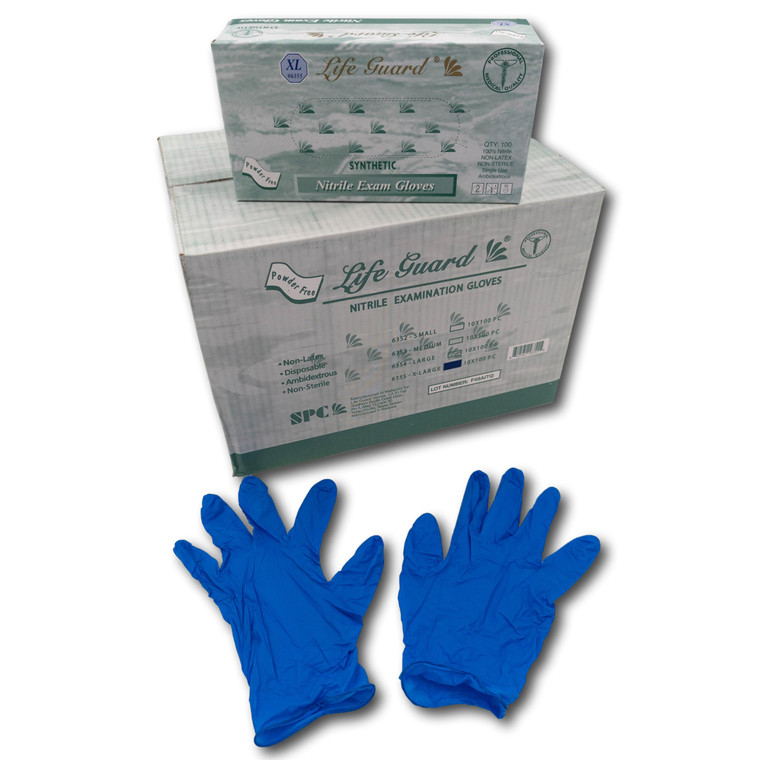Life Guard 3-4 mil Blue Extra Soft Nitrile Exam Gloves, Case and Box
