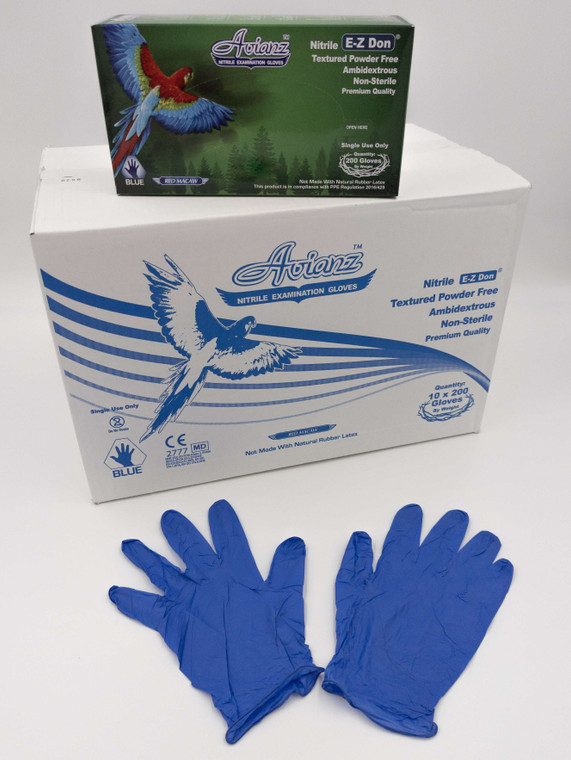 Avianz EZ Don Nitrile Exam Gloves, Case and Box