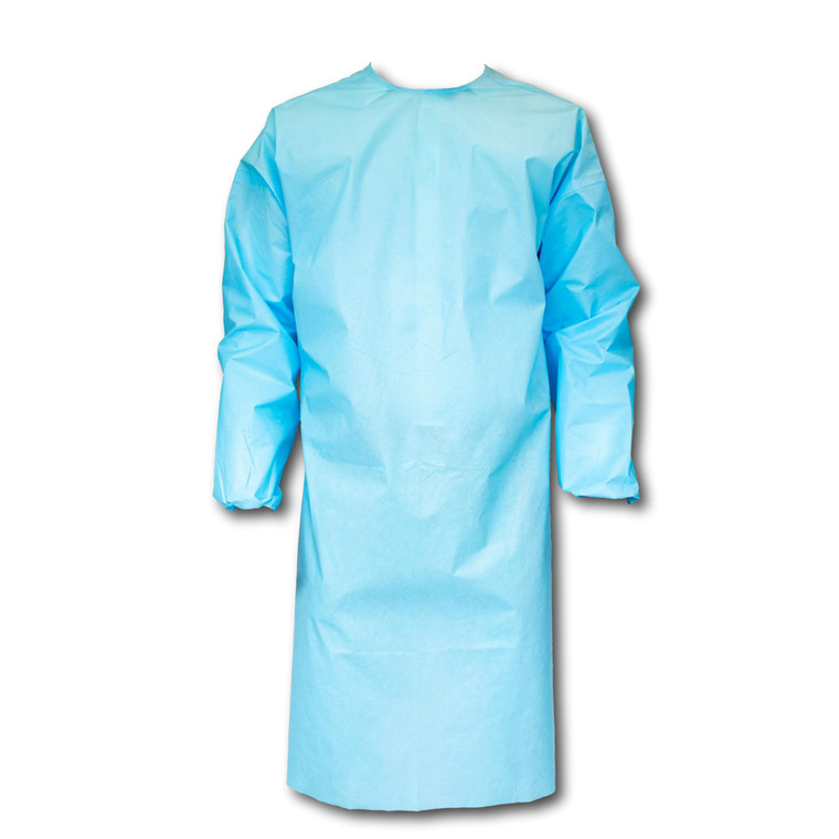 Maytex® (MX-6050) AAMI Level 2 Fluid Impervious Isolation Gowns - Blue, Elastic Cuff, PE-Coated, Open Back Style