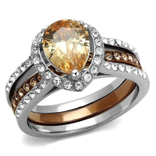 TK2961 - Two Tone IP Light Brown (IP Light coffee) Stainless Steel Ring with AAA Grade CZ  in Champ