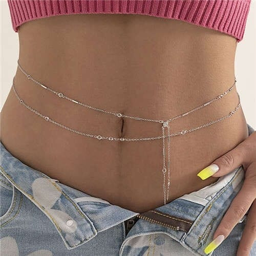 Hip-hop Style Crystal Decorated Two-layers Fahion Body Chain Jewelry - Silver