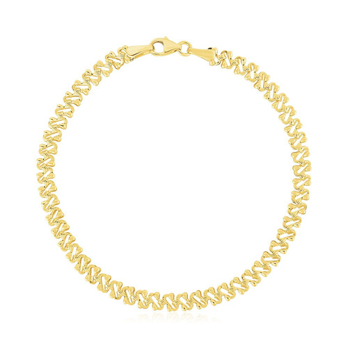 14k Yellow Gold High Polish Textured Fancy Chain Bracelet  (4.00 mm)