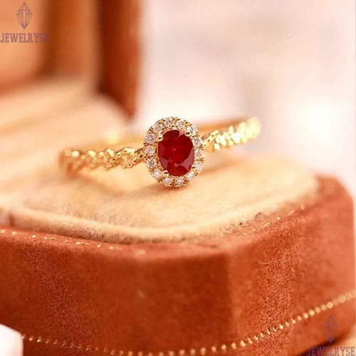 S925 sterling silver retro vintage oval designer ring for women girls 18k gold shine cz zircon red 
