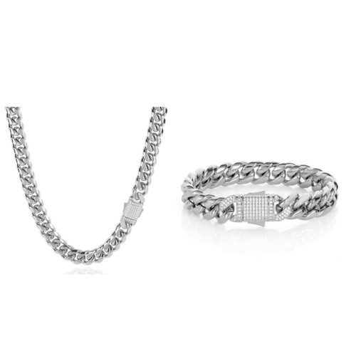 Chain Length: 18 inches, Bracelet Length: 7 inches-10mm, Width:  - European Hip Hop Titanium Steel 