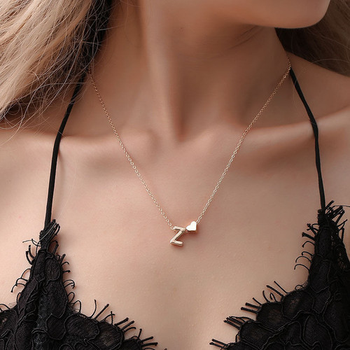 Metal Color: Gold-color - Fashion Tiny Heart Dainty Initial Necklace With Letter Name Choker Neckla