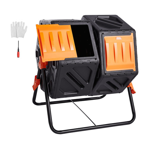 Compost Bin, 37-Gal Dual Chamber Composting Tumbler, High Volume Two Rotating Chambers with 2 Slidi