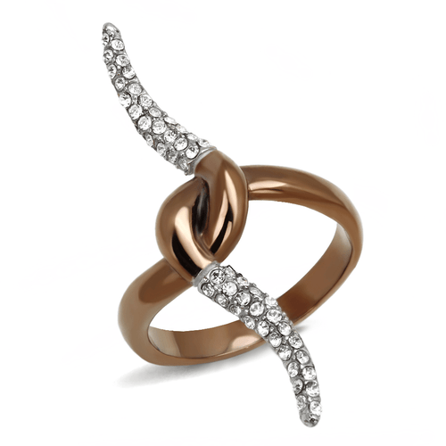 TK2991 - Two Tone IP Light Brown (IP Light coffee) Stainless Steel Ring with Top Grade Crystal  in 