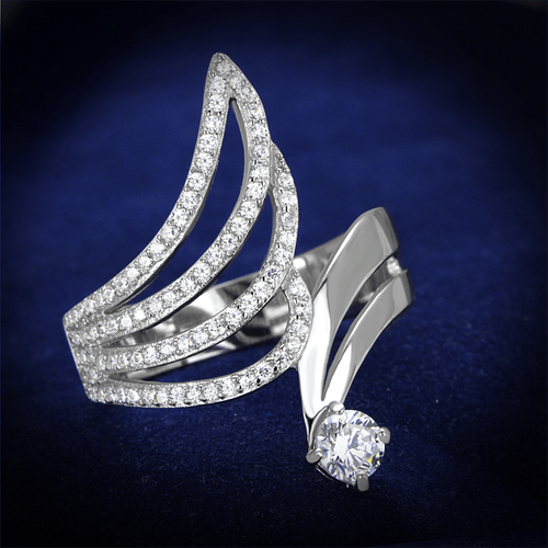 TS356 - Rhodium 925 Sterling Silver Ring with AAA Grade CZ  in Clear
