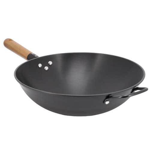 Gibson Home Welton 13.5 Inch Carbon Steel Wok with Wood Handle in Black