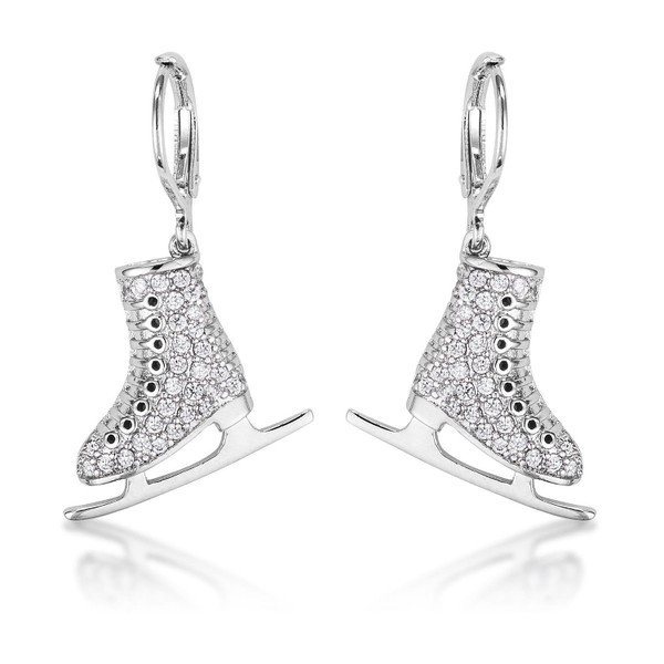Delicate .85Ct Rhodium Plated Ice Skate Earrings