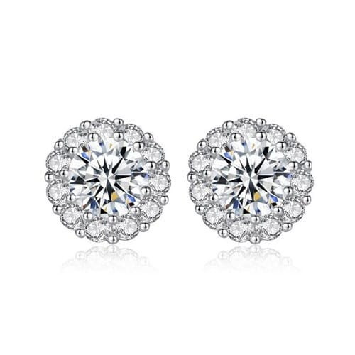AAA Level Cubic Zirconia Inlaid Flower Design 925 Sterling Silver Earrings