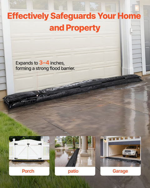 Flood Barrier, 8 Pack, 10 x 0.7 ft Flood Bags Activated by Water, Reusable Water Absorbent Barrier,