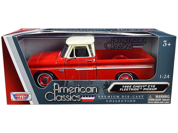 1966 Chevrolet C10 Fleetside Pickup Truck Red with Cream Top "American Classics" 1/24 Diecast Model