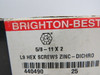 Brighton-Best 440490 Yellow Dichromate Hex Screws 5/8"-11x2 L9 Lot of 17 ! NEW !