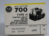 Allen-Bradley 700-HG42A24 Series A Control Type H Relay DPDT 30A 24VAC ! NEW !